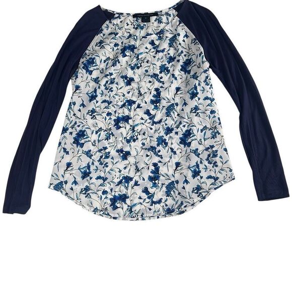 New French Connection Blue Floral Raglan Sleeve Blouse Size Small (315) - Picture 4 of 10